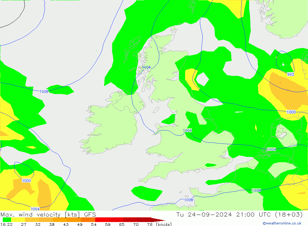 Maks. Rüzgar Hızı GFS Sa 24.09.2024 21 UTC