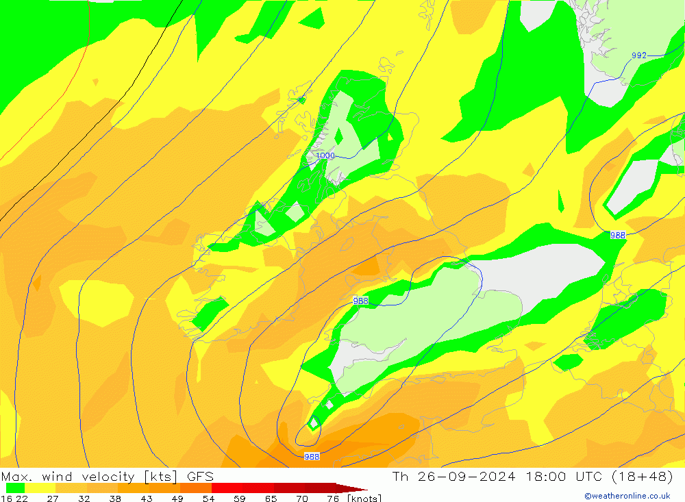 Max. wind velocity GFS Qui 26.09.2024 18 UTC