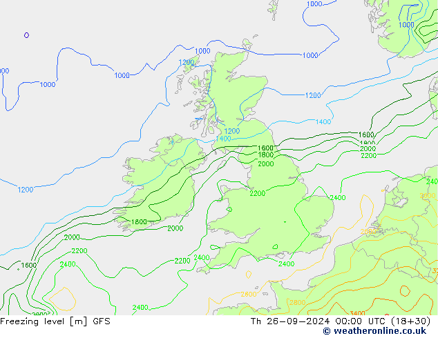 Freezing level GFS Th 26.09.2024 00 UTC