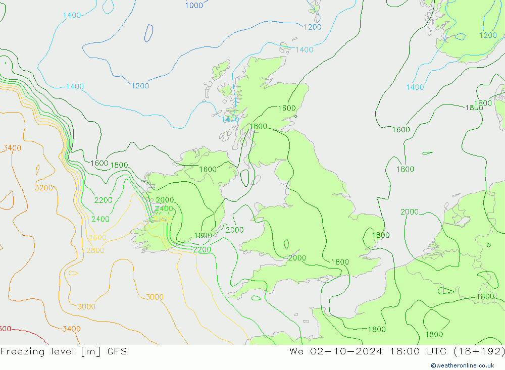 Freezing level GFS ср 02.10.2024 18 UTC