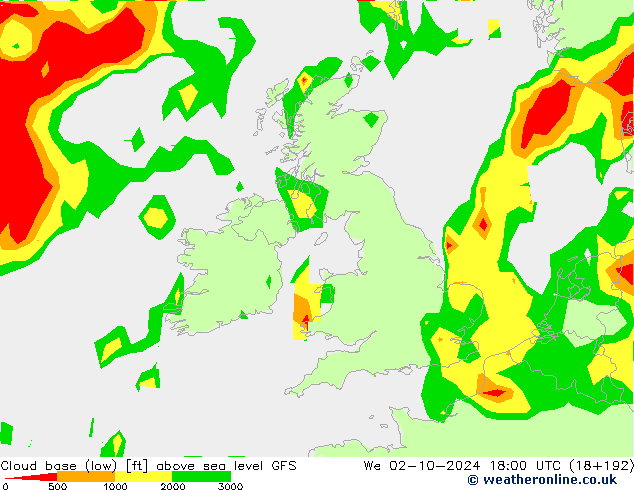 Cloud base (low) GFS We 02.10.2024 18 UTC