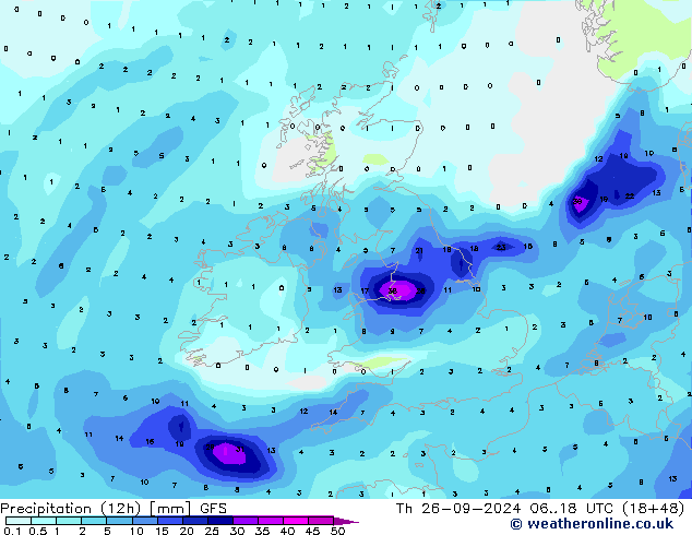 Precipitação (12h) GFS Qui 26.09.2024 18 UTC