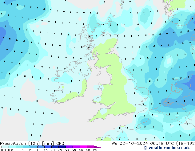 Precipitation (12h) GFS We 02.10.2024 18 UTC