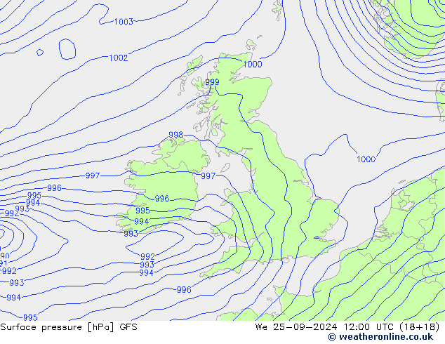 pressão do solo GFS Qua 25.09.2024 12 UTC