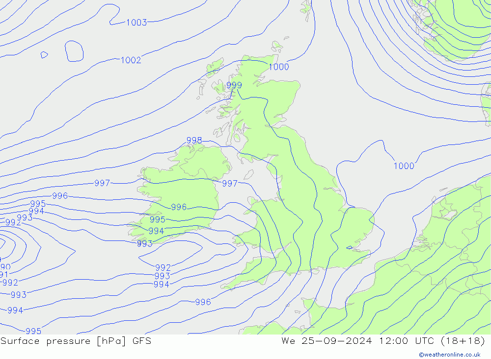 Presión superficial GFS mié 25.09.2024 12 UTC