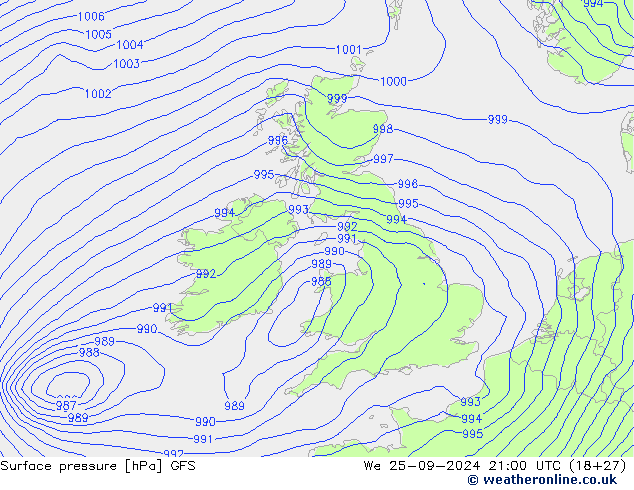 Luchtdruk (Grond) GFS wo 25.09.2024 21 UTC