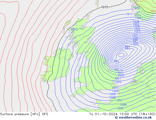 Presión superficial GFS mar 01.10.2024 12 UTC