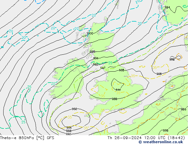 Theta-e 850hPa GFS Th 26.09.2024 12 UTC