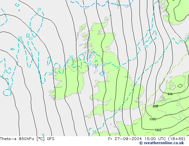 Theta-e 850hPa GFS Fr 27.09.2024 15 UTC