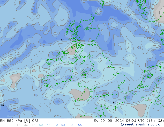 RH 850 hPa GFS dom 29.09.2024 06 UTC