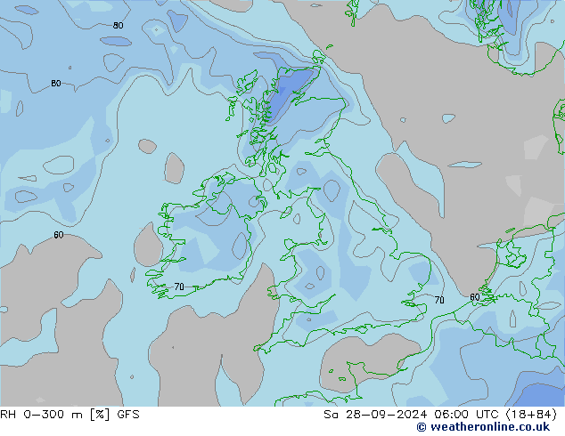 Humedad rel. 0-300m GFS sáb 28.09.2024 06 UTC