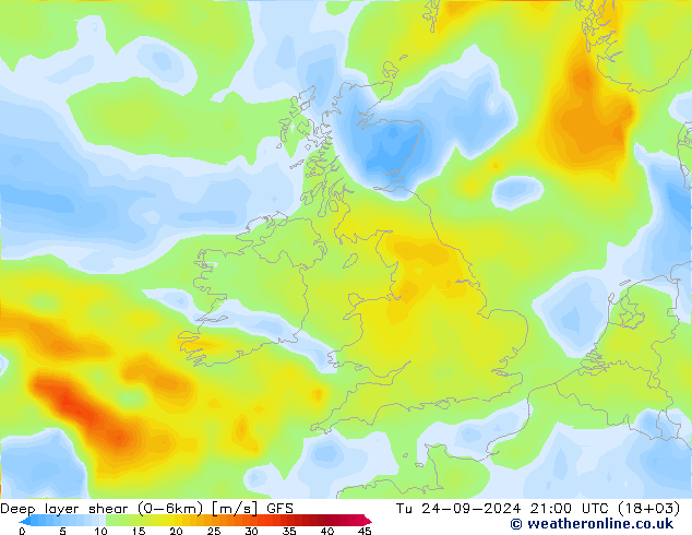 Deep layer shear (0-6km) GFS mar 24.09.2024 21 UTC