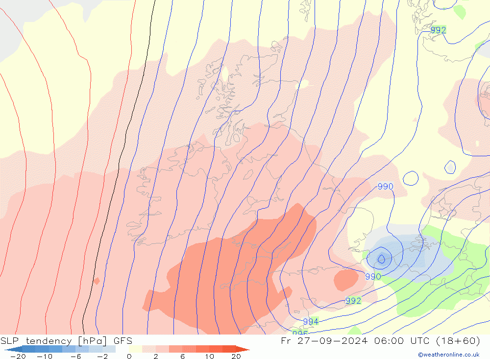 SLP tendency GFS Fr 27.09.2024 06 UTC