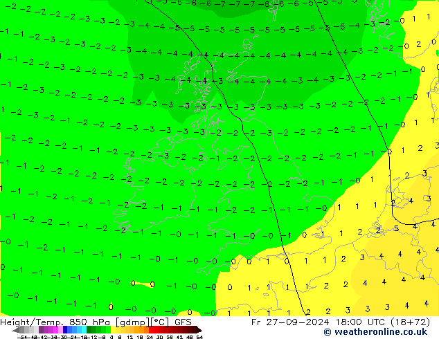 Z500/Rain (+SLP)/Z850 GFS  27.09.2024 18 UTC