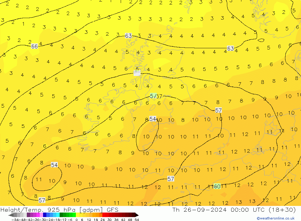 Height/Temp. 925 hPa GFS Th 26.09.2024 00 UTC