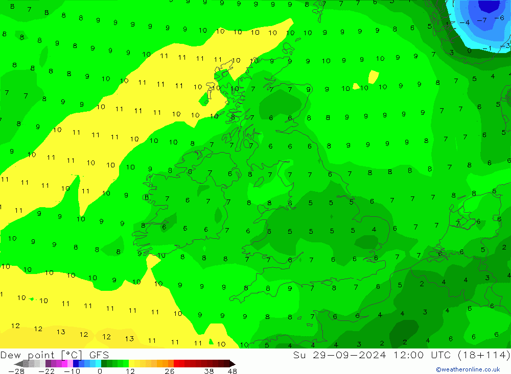 Dew point GFS Su 29.09.2024 12 UTC