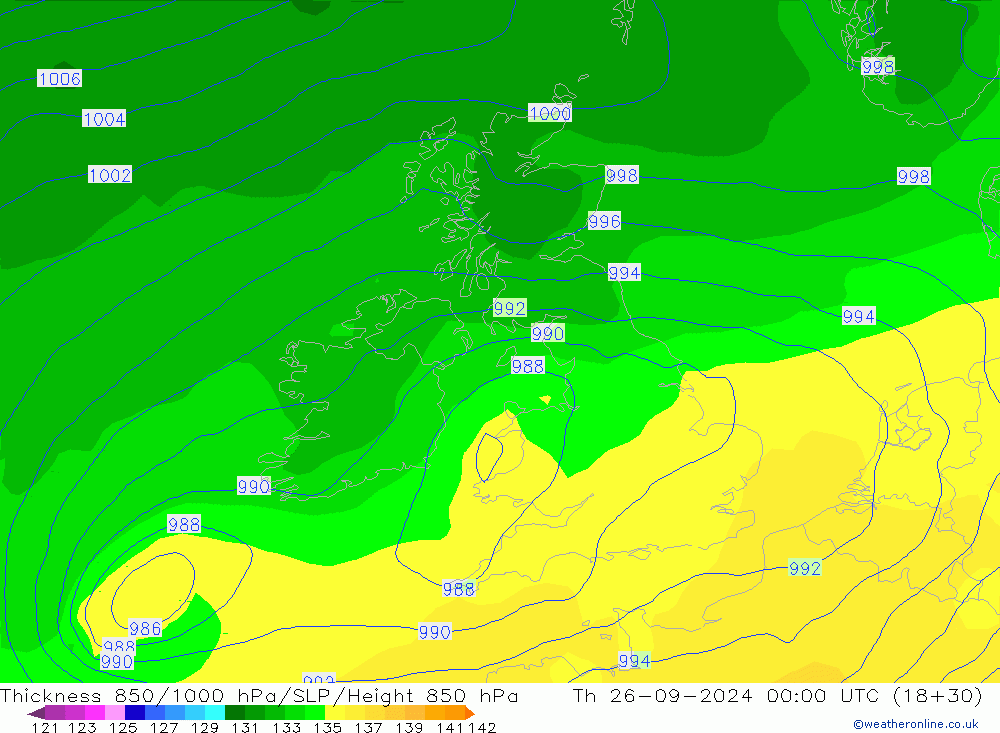 Thck 850-1000 hPa GFS  26.09.2024 00 UTC