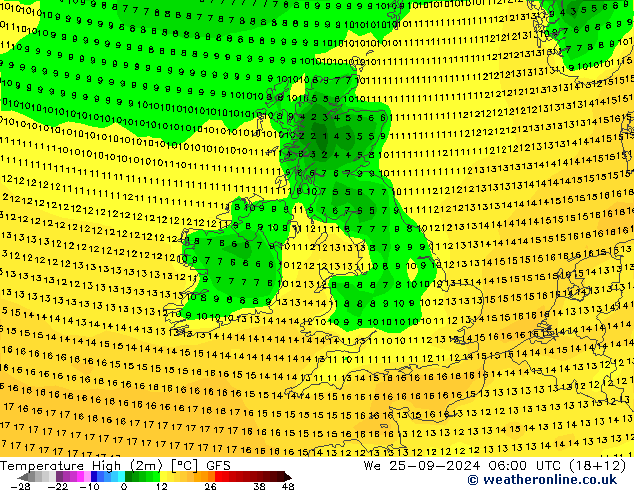 Temp. massima (2m) GFS mer 25.09.2024 06 UTC