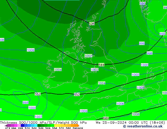 Thck 500-1000hPa GFS Qua 25.09.2024 00 UTC