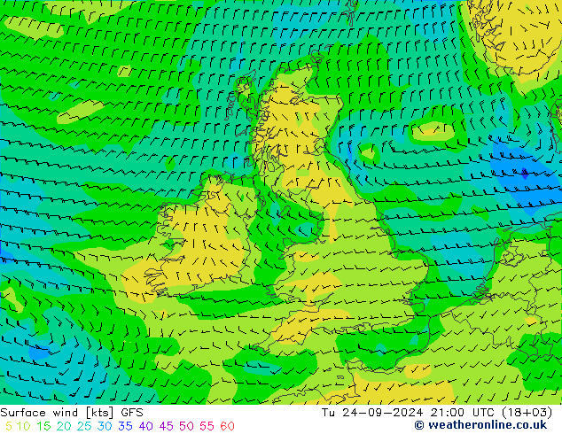 Vent 10 m GFS mar 24.09.2024 21 UTC