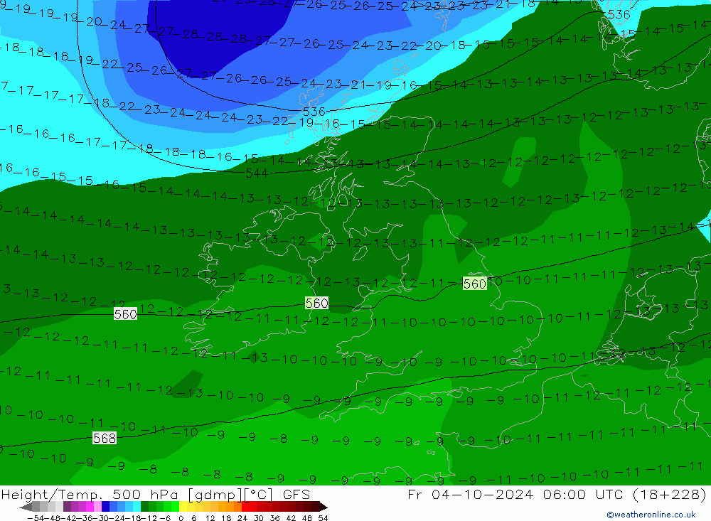 Height/Temp. 500 гПа GFS пт 04.10.2024 06 UTC