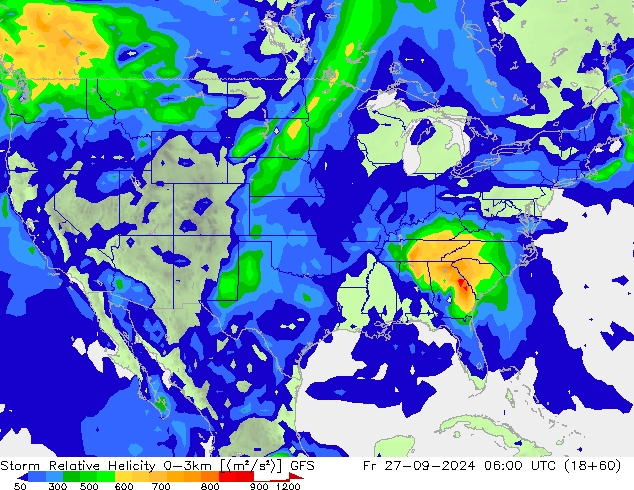 Storm Relative Helicity GFS ven 27.09.2024 06 UTC