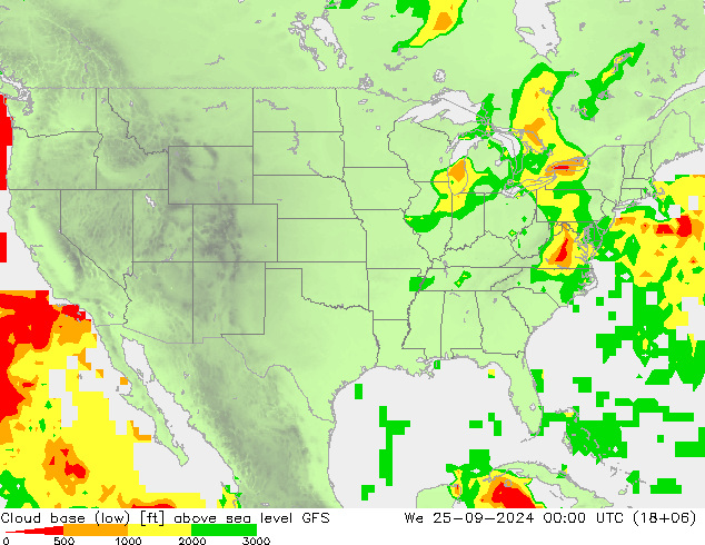 Cloud base (low) GFS mié 25.09.2024 00 UTC