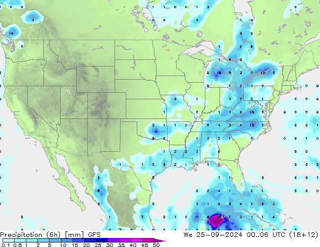 Totale neerslag (6h) GFS wo 25.09.2024 06 UTC