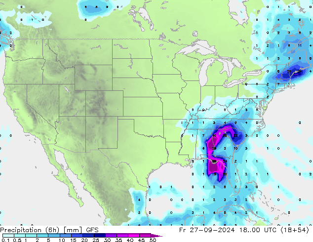 Precipitation (6h) GFS Fr 27.09.2024 00 UTC