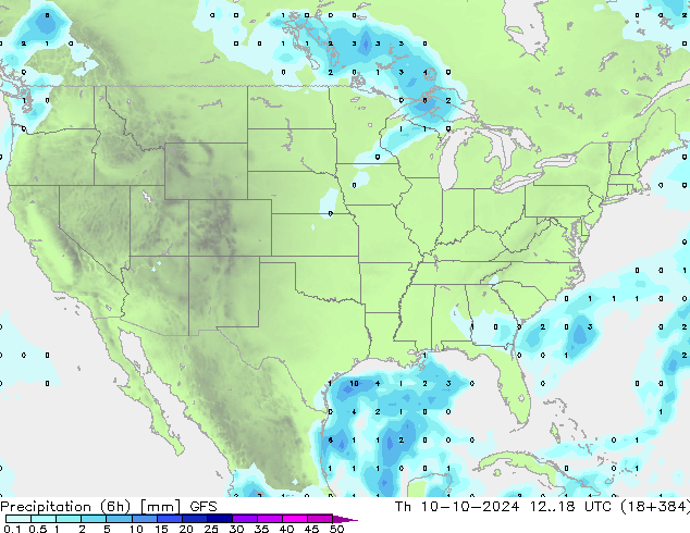 Z500/Rain (+SLP)/Z850 GFS Th 10.10.2024 18 UTC