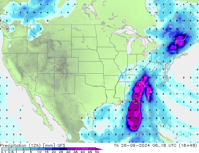 Precipitation (12h) GFS Th 26.09.2024 18 UTC