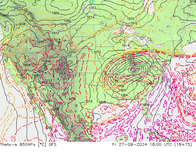 Theta-e 850hPa GFS Fr 27.09.2024 18 UTC