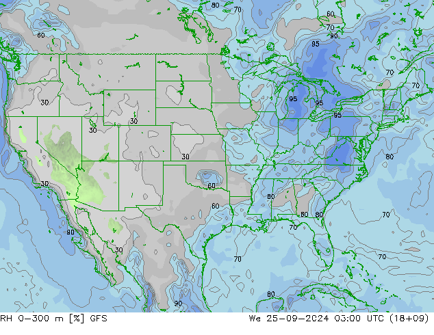 RH 0-300 m GFS Mi 25.09.2024 03 UTC