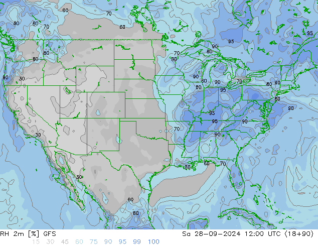 Humedad rel. 2m GFS sáb 28.09.2024 12 UTC