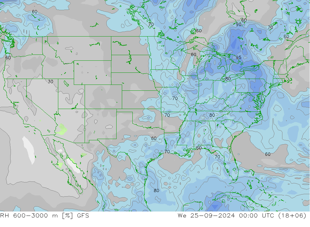 RH 600-3000 m GFS We 25.09.2024 00 UTC