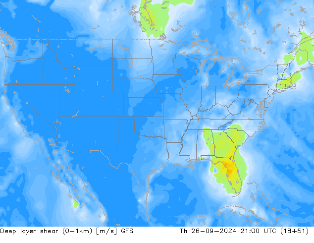 Deep layer shear (0-1km) GFS Qui 26.09.2024 21 UTC