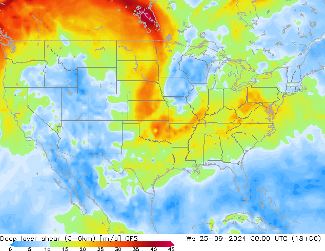 Deep layer shear (0-6km) GFS We 25.09.2024 00 UTC