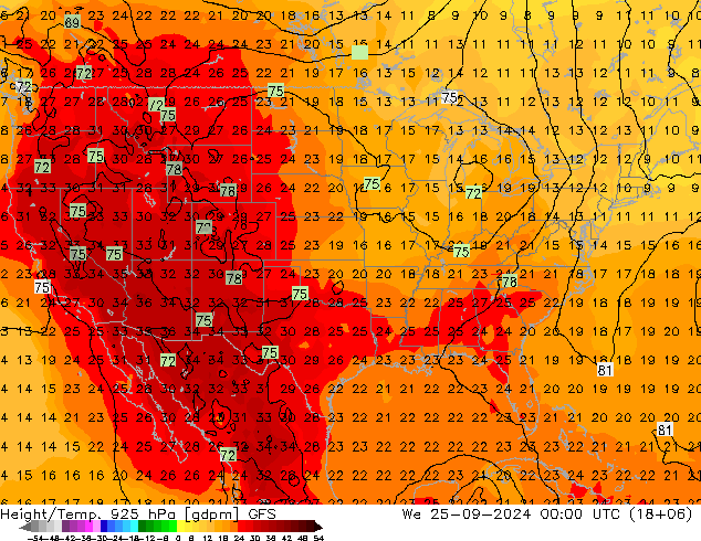 Height/Temp. 925 hPa GFS We 25.09.2024 00 UTC