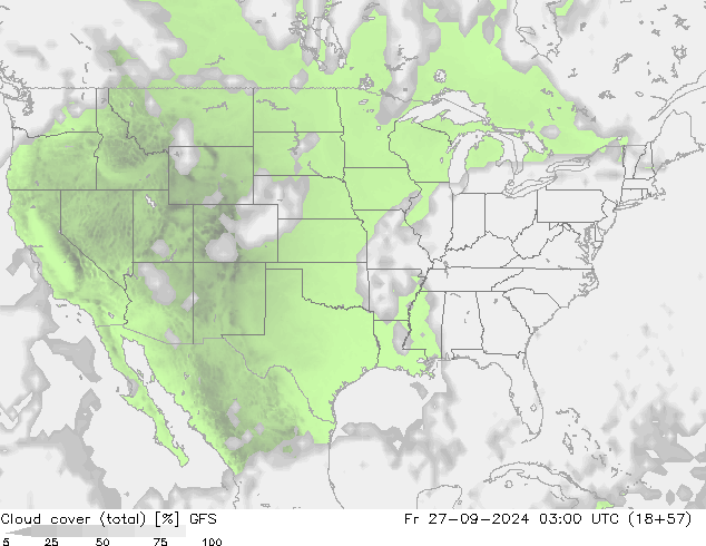 Bulutlar (toplam) GFS Cu 27.09.2024 03 UTC