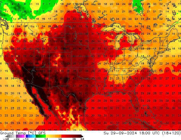 Temp. al suolo GFS dom 29.09.2024 18 UTC