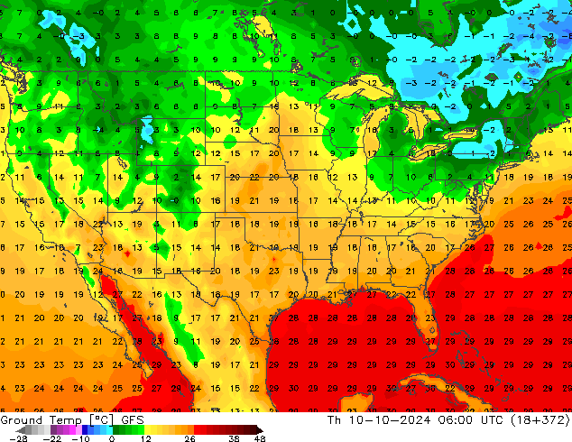 температура от 0-10 см GFS чт 10.10.2024 06 UTC