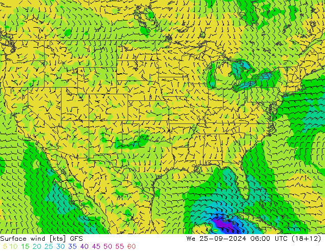 Surface wind GFS We 25.09.2024 06 UTC