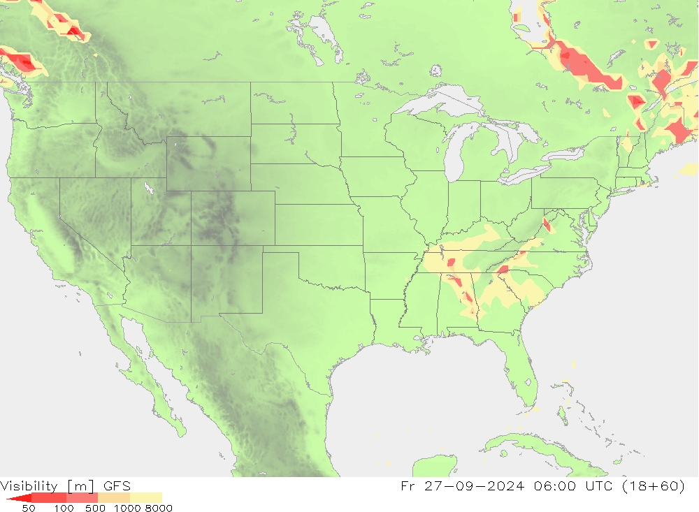 Dohlednost GFS Pá 27.09.2024 06 UTC