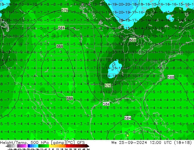 Z500/Rain (+SLP)/Z850 GFS ср 25.09.2024 12 UTC