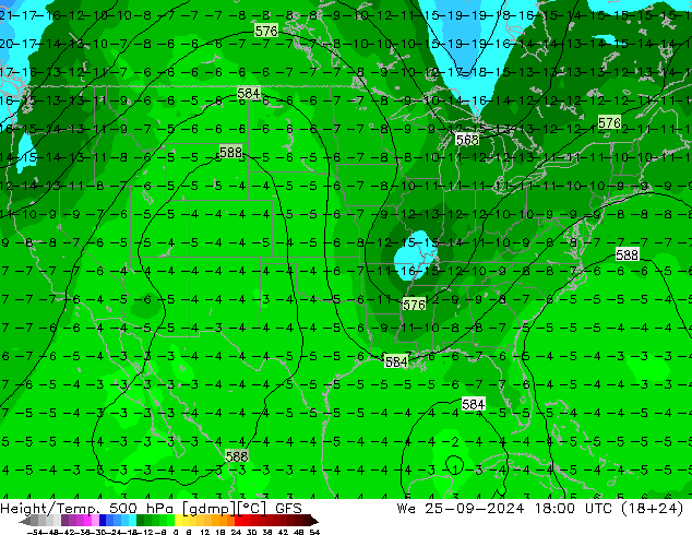 Height/Temp. 500 hPa GFS We 25.09.2024 18 UTC