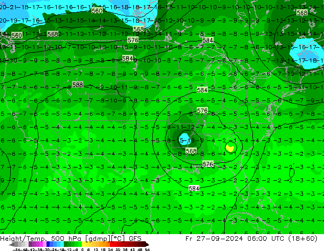 Height/Temp. 500 hPa GFS Pá 27.09.2024 06 UTC