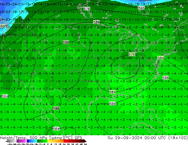 Z500/Rain (+SLP)/Z850 GFS Ne 29.09.2024 00 UTC