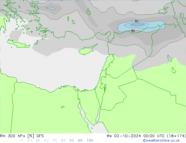 RH 300 hPa GFS We 02.10.2024 00 UTC