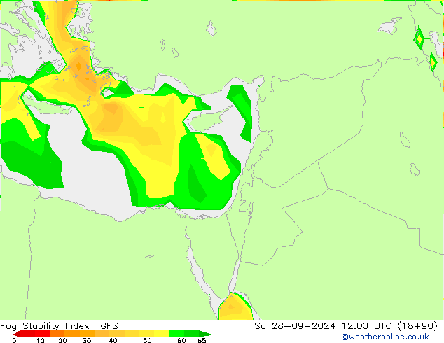 Fog Stability Index GFS сб 28.09.2024 12 UTC