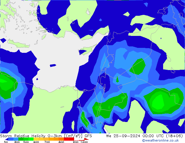 Storm Relative Helicity GFS St 25.09.2024 00 UTC